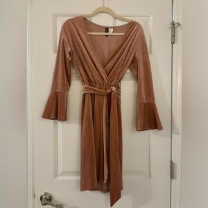 Pink crushed velvet wrap dress